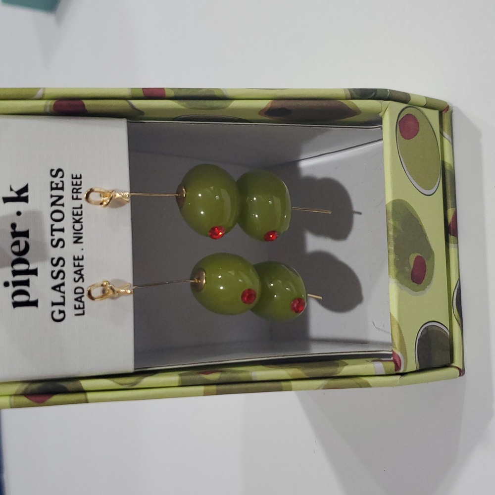 Martini olives ruby glass gemstone earrings‎ new